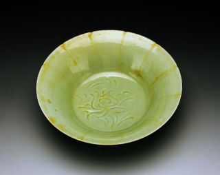 Antique Chinese Longquan Celadon Glazed Carved Eggshell Porcelain Bowl photo