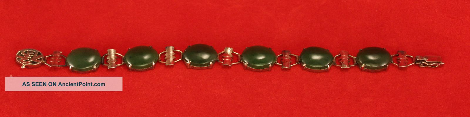 Vintage Chinese Jade Silver Deco Bracelet With An Awesome Clasp Bracelets photo