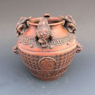 Chinese Bronze Pot W Toad & Qian Long Mark Nr photo