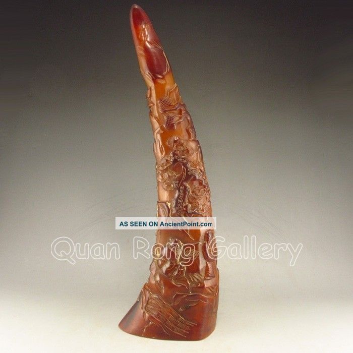 Chinese Ox Horn Statue - Man & Pine Tree Nr Men, Women & Children photo