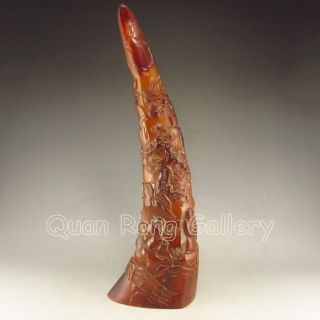 Chinese Ox Horn Statue - Man & Pine Tree Nr photo