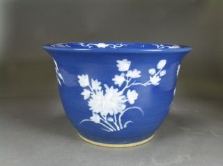 19th C.  Chinese Planter Blue Ground With Overglaze White Flowers photo