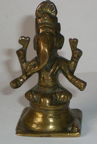 Antique Cast Bronze Hindu God Deity Figure Ganesh 19th Century 3.  25 