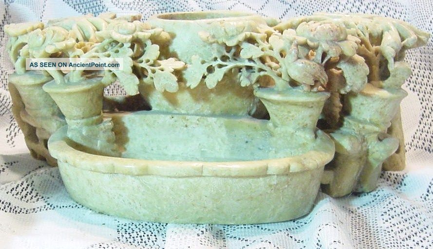 Old Carved White Soap Stone Soapstone Garden Desk Set Smoking Stand Other photo