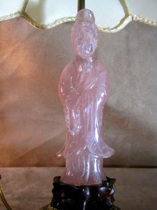Lamp Asian Rose Quartz Chinese Kwan - Yin Godess Of Mercy And Compassion photo
