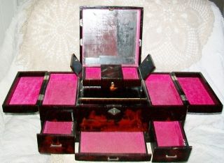 Large Japanese Musical Jewelry Box Mount Fuji Local Town Picture On Top Has Key photo