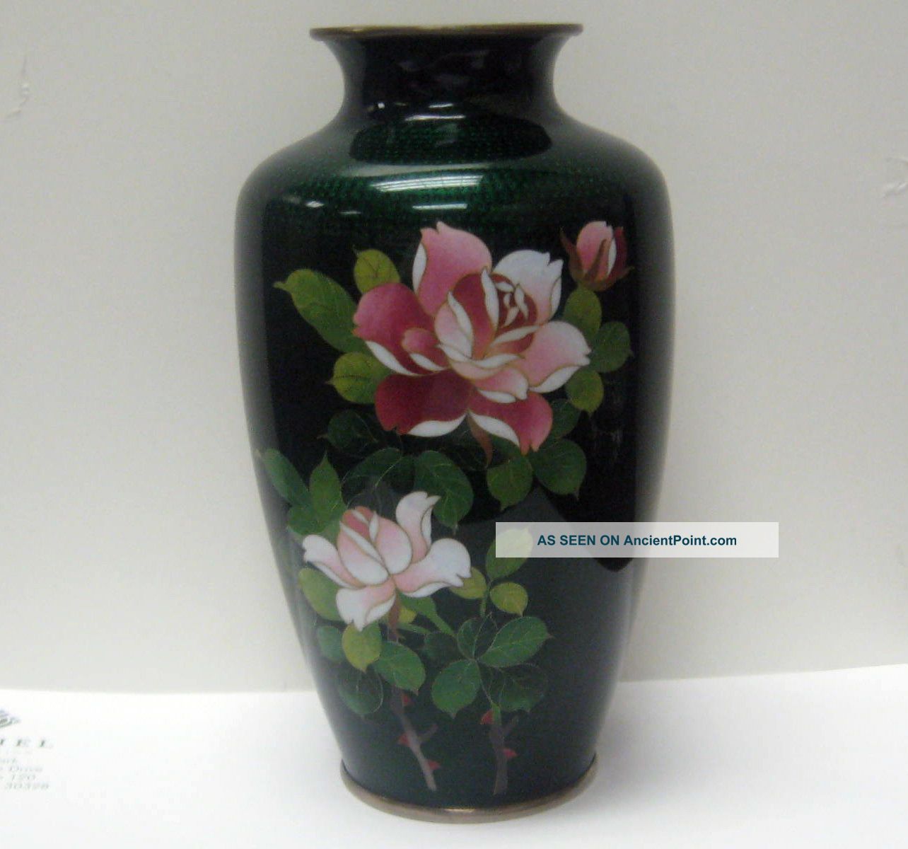 Antique Japanese Cloisonne Silver Mount Ginbari Signed Emerald 7.  5 