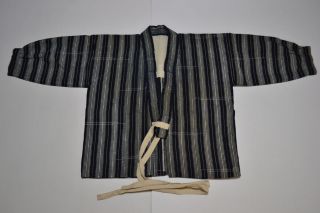 Japanese Old Antique Kasuri Stripe Indigo Noragi Jacket 102203 photo