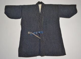 Japanese Old Antique Kasuri Stripe Indigo Noragi Jacket 102204 photo