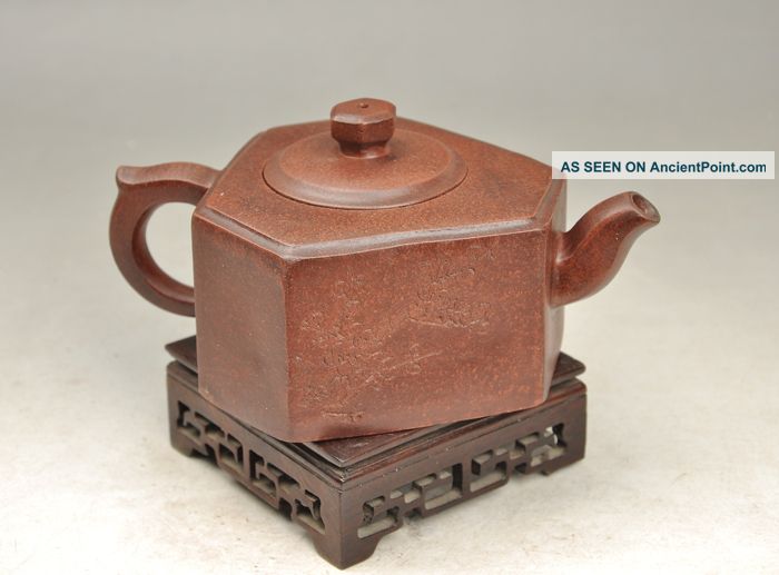 Antique 19th Century Chinese Yixing Teapot Carved Plum Teapots photo