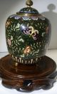 Antique 19th Century Chinese Cloisonne Jar With Lid.  Ho - Bird Green Sparkle Enamel Vases photo 10