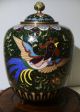 Antique 19th Century Chinese Cloisonne Jar With Lid.  Ho - Bird Green Sparkle Enamel Vases photo 5