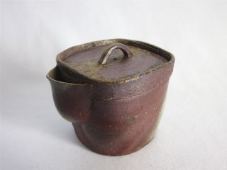 Japanese Vintage Bizen Ware Teapot Hobin By Tozan Tanaka; Rare Square Shape/ 245 photo