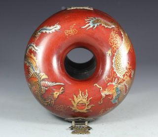 Chinese Old Wood Handwork Painting Dragon Phoenix Jewel Box photo