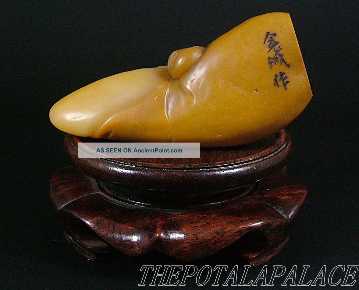 Old Chinese 19thc Shou Shan Soapstone Chop/seal W/stand Seals photo