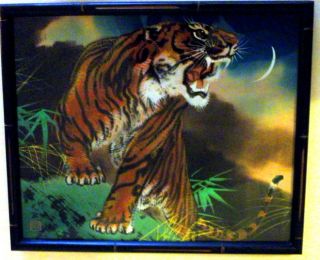 Vintage Framed Signed Tiger Painting On Silk From Japan Japanese photo