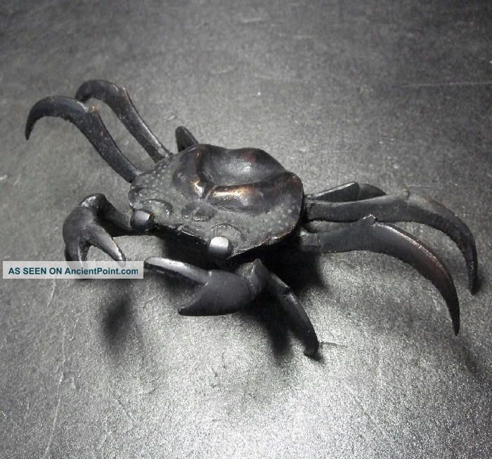 F860: Japanese Quality Copper Ware Crab Statue With ｇood Work.  Elaborate Image Statues photo