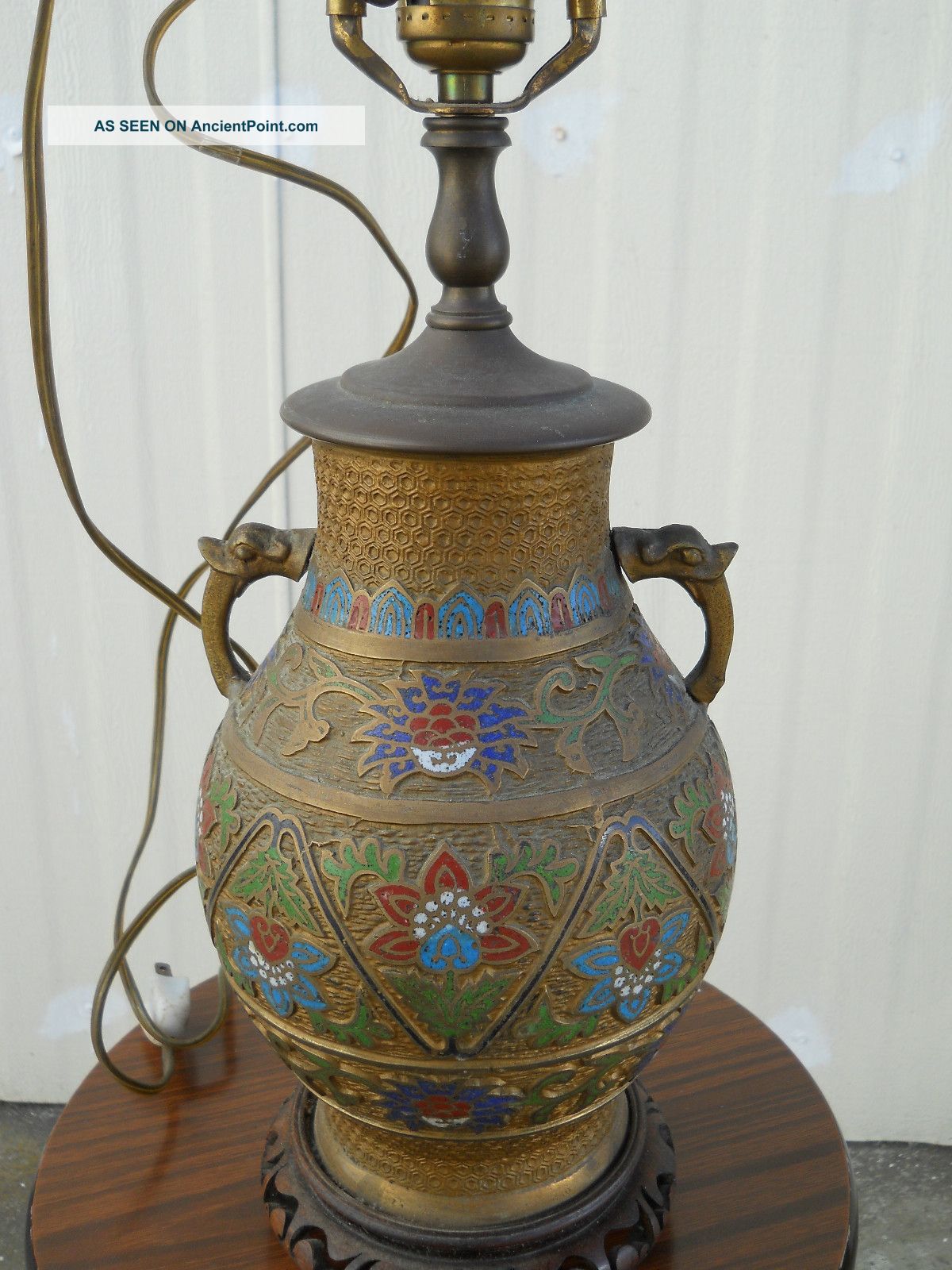 China Antique Copper Base Enamel Vase Lamp（lights Still Work） Vases photo