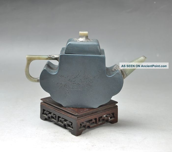 Antique 19th Century Chinese Yixing Teapot Hotan Jade Inlaid Teapots photo