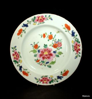 Chinese Antique Famille Rose Porcelain Plate Floral Sprigs 1700s photo