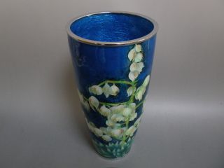 Fabulous Antique Japanese Blue With Yucca Recurvifolia Design Cloisonne Vase photo