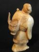 Antique Japanese 象牙 Stained Ox Bone Okimono Figure Of Immortal? Man W.  A Basket Netsuke photo 6