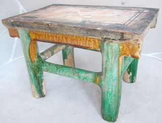 Unusual Antique Chinese Shiwan Glazed Pottery Figural Table Or Stand (repaired) photo