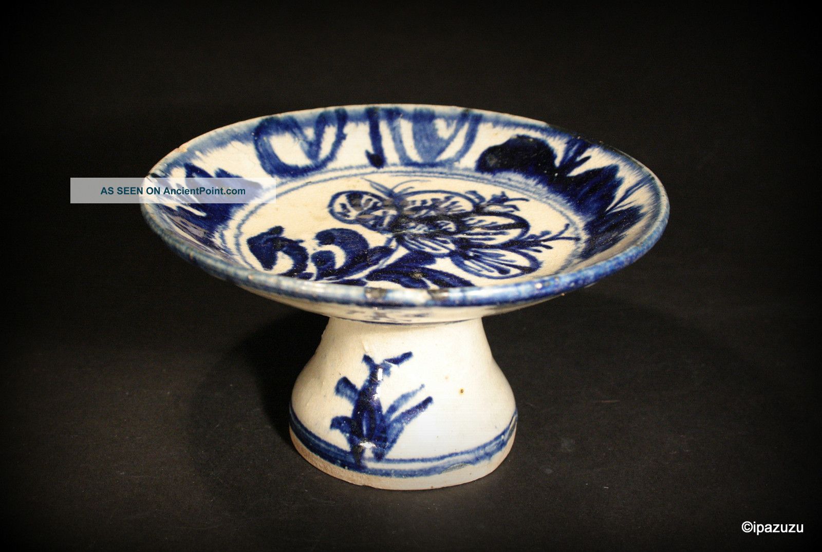 Antique Chinese Blue & White High Footed Bowl Bowls photo