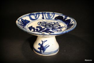 Antique Chinese Blue & White High Footed Bowl photo