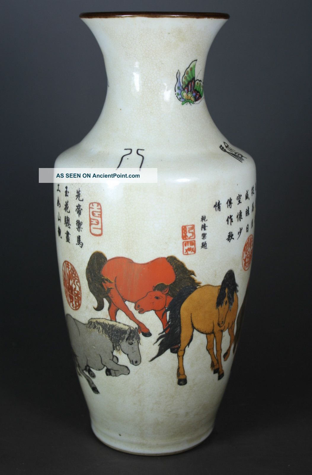 Chinese Old Porcelain Handwork Painting 8 Horse Vase Vases photo