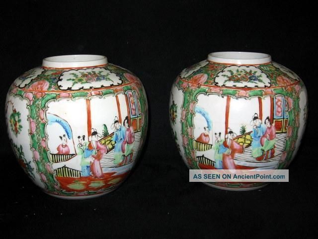 2 Wonderful 19thc Antique Chinese Porcelain Canton Famille Rose Medallion Vases Vases photo