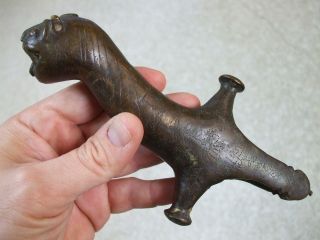 Very Rare East Indian India Bronze Antique Tiger Form Hilt Or Grip From A Sword photo