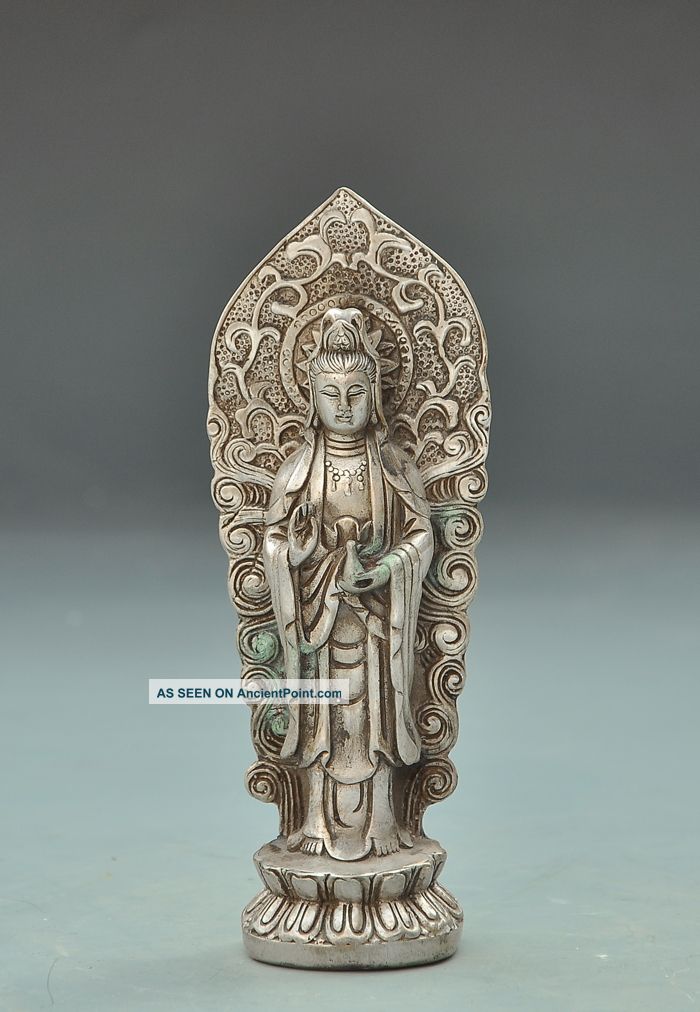 Perfect Antique 19th Century Silver Carving Guanyin Other photo