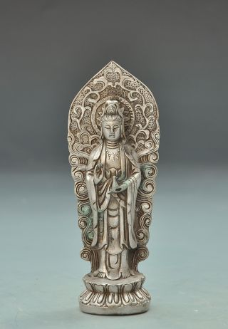 Perfect Antique 19th Century Silver Carving Guanyin photo
