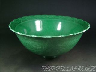 Old Chinese Green Glaze Porcelain Bowl Ming Dynasty Double Phoenix On Surface photo