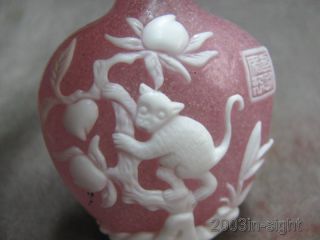 Peking Overlay Glass Monkey & Peach Pattern Snuff Bottle photo