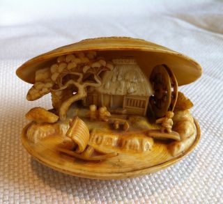 Vintage Japan Celluloid Clam Shell Diorama Figurine photo