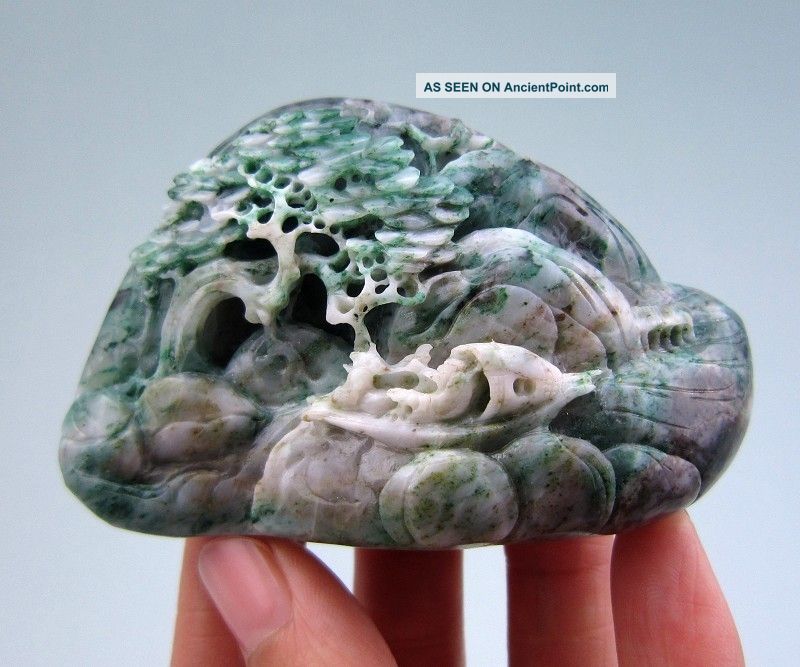 Natural Dushan Jade Chinese Carved Pine Trees Ship Old Man Statue Nr Other photo