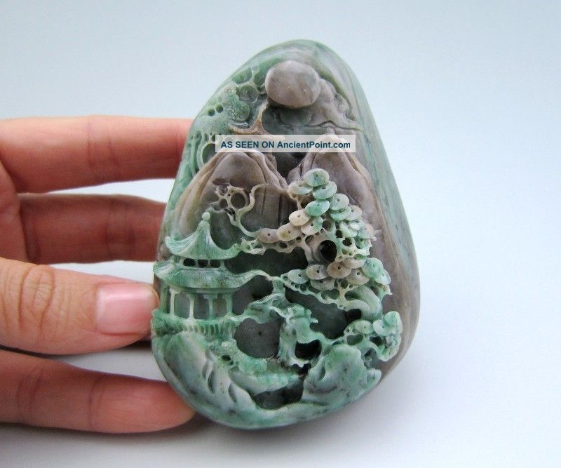 Natural Dushan Green Jade Chinese Carved Pine Trees Old Man Statue Nr Other photo