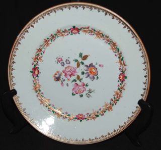 18th C Gilt Antique Chinese Export Famille Rose Porcelain Plate photo