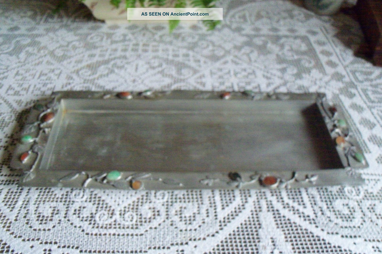 Old Hand Wrought Aluminium Tray Encrusted With Colored Stones Asian Other photo