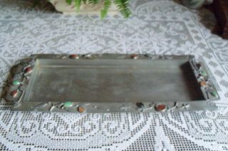 Old Hand Wrought Aluminium Tray Encrusted With Colored Stones Asian photo