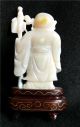 Finely Carved Chinese Opal Figure Of Elder Or Scholar With Staff On Stand Men, Women & Children photo 1