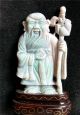 Finely Carved Chinese Opal Figure Of Elder Or Scholar With Staff On Stand Men, Women & Children photo 2