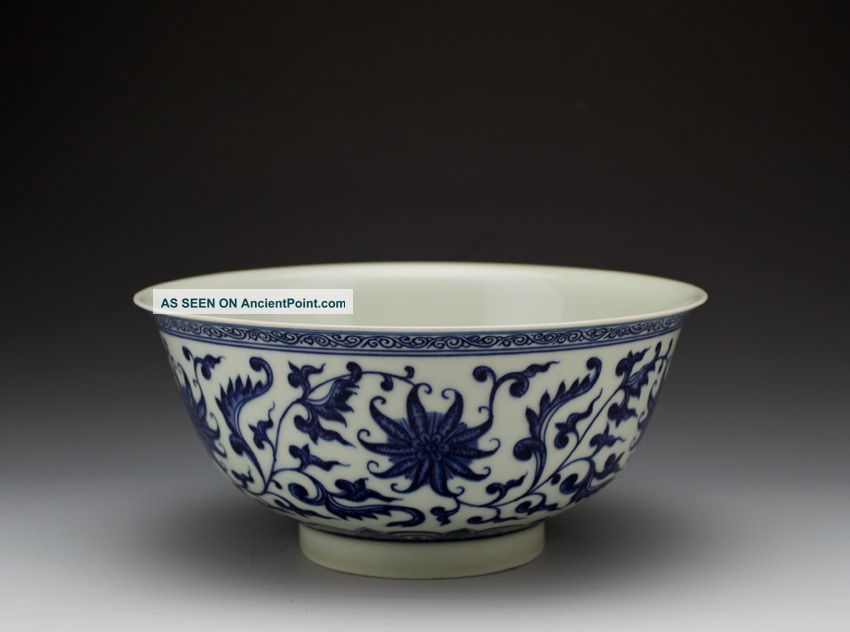 Finely Painted Antique Chinese Qianlong Mk Thin Blue And White Porcelain Bowl Bowls photo