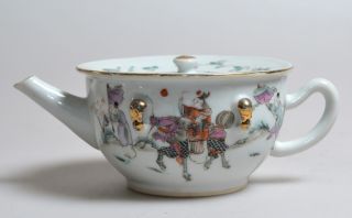 19thc Signed Antique Chinese Hand Painted Porcelain Flat Top Teapot Human Scenes photo