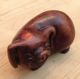 Vintage Hand Carved Japanese Wooden Laughing Pig Netsuke Boxwood ? Netsuke photo 1