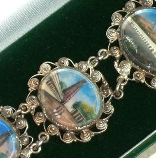 Victorian Silver Filigree Bracelet With Painted Miniatures Of Indian Monuments. photo