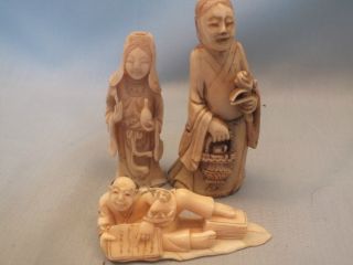 3 Chinese Small Carved Figures 19thc photo