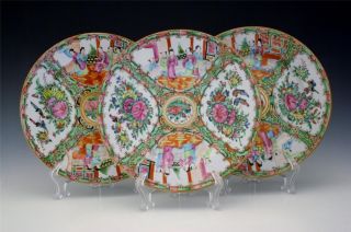 Antique 19c Chinese Export Porcelain Rose Medallion Set Of 3 Plates photo